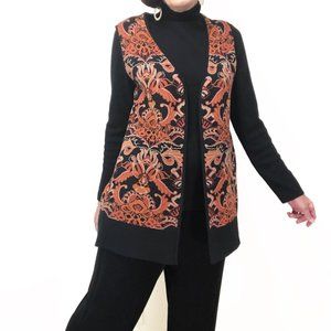 Susan Graver Long Knit Open Front Damask Pattern Knit Vest - Size MP